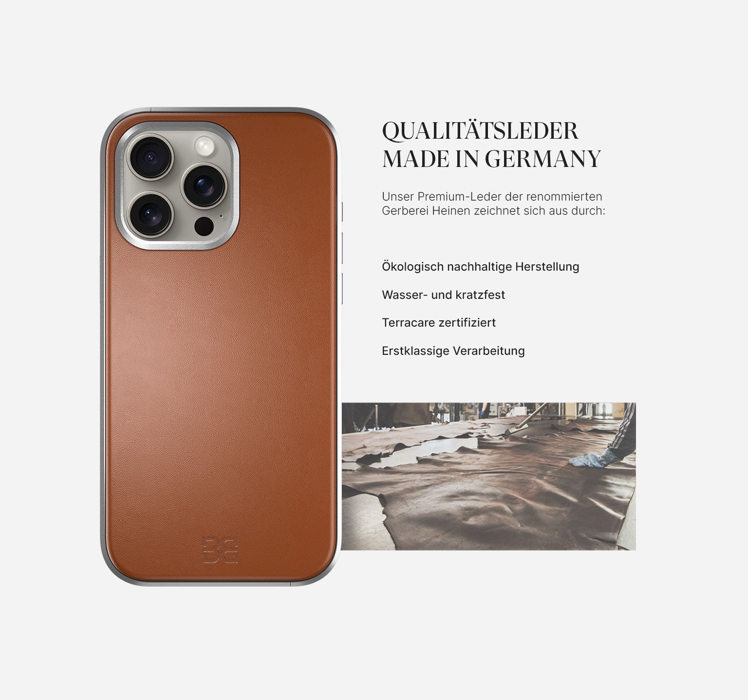 Aluminium Leder Hülle | iPhone 15 Pro Max | Mokka Braun