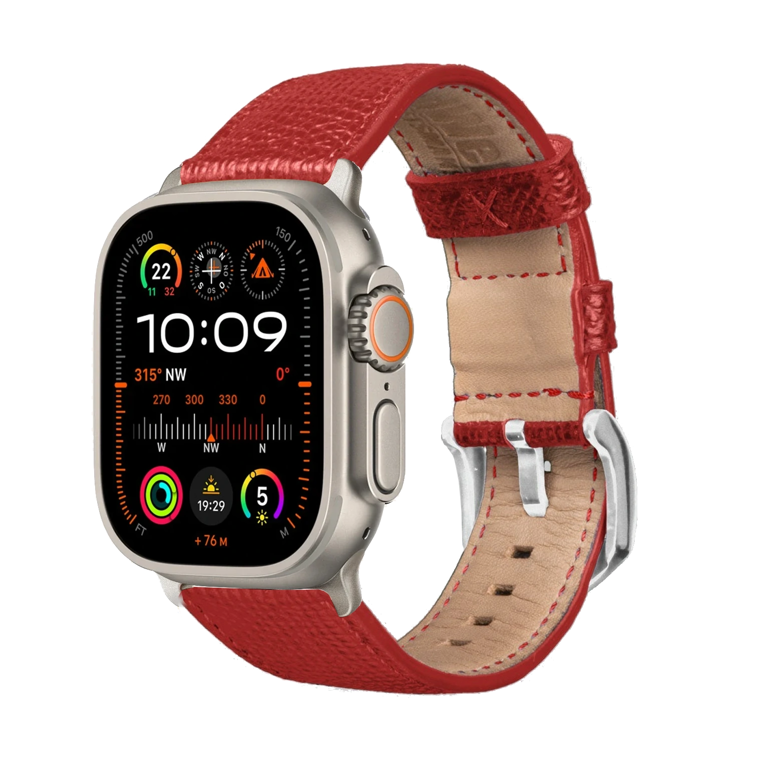 Rot / Ultra/46mm/45mm + Faltschließe / Silber