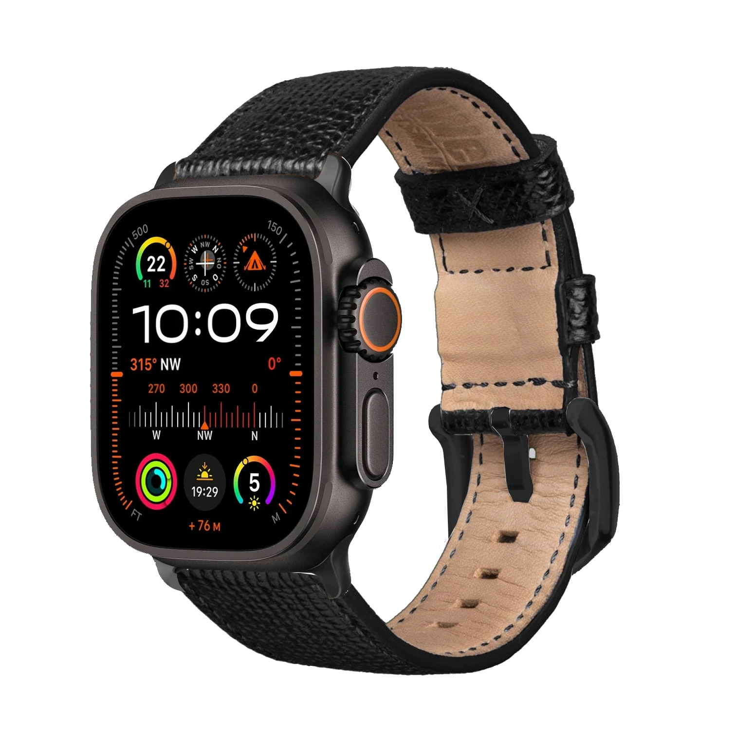 Tiefschwarz / Ultra/46mm/45mm + Faltschließe / Schwarz