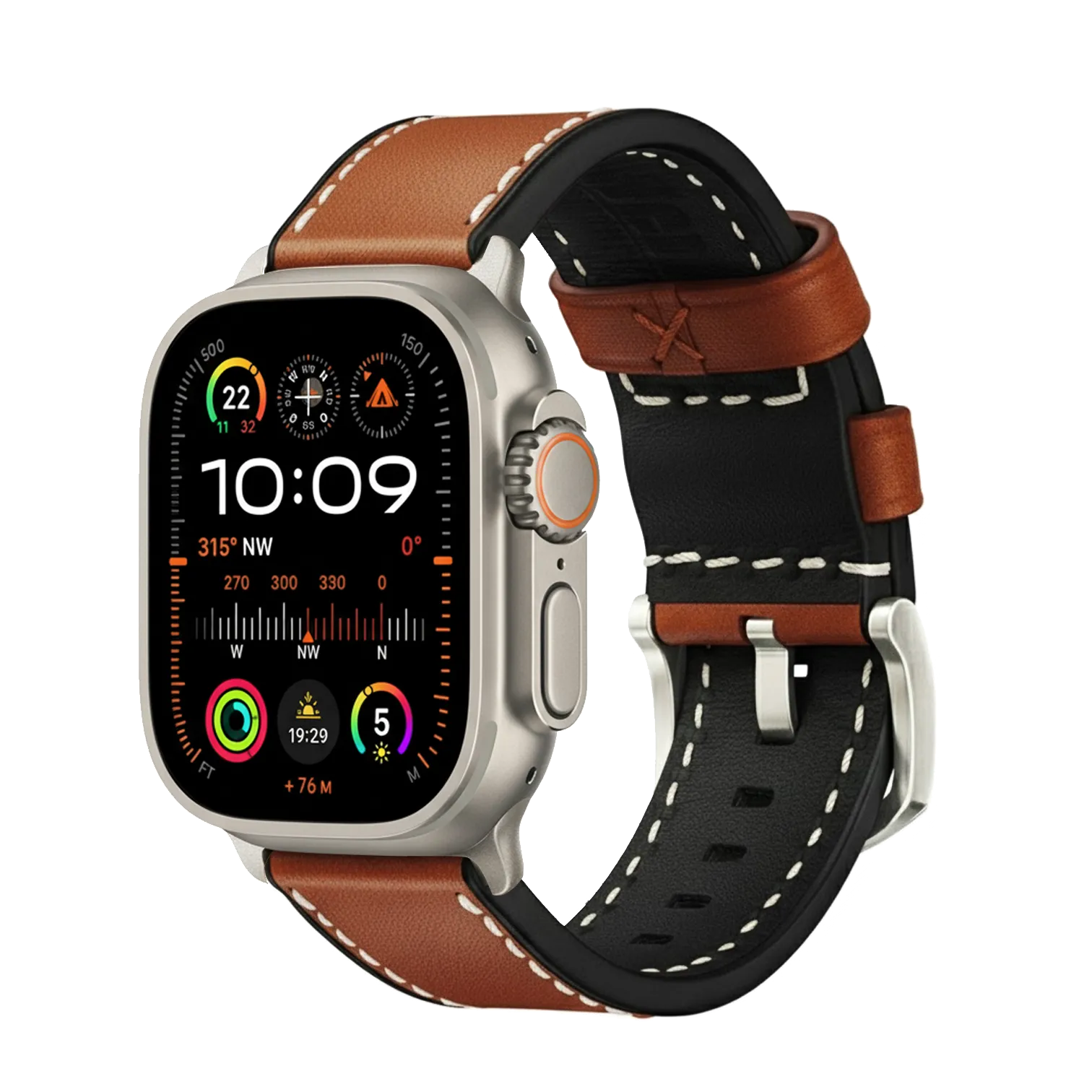 Hellbraun mit Kontrastnaht / Ultra/46mm/45mm / Silber Matt