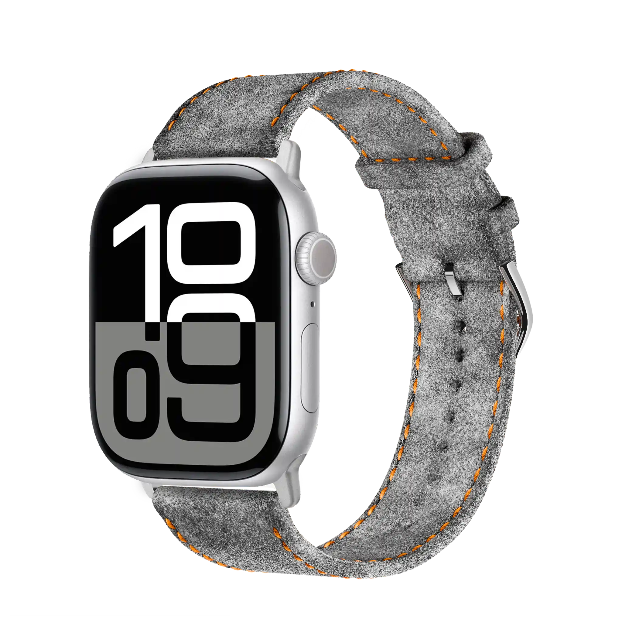 Light Grey mit orangener Naht / 45mm / Aluminium Silber