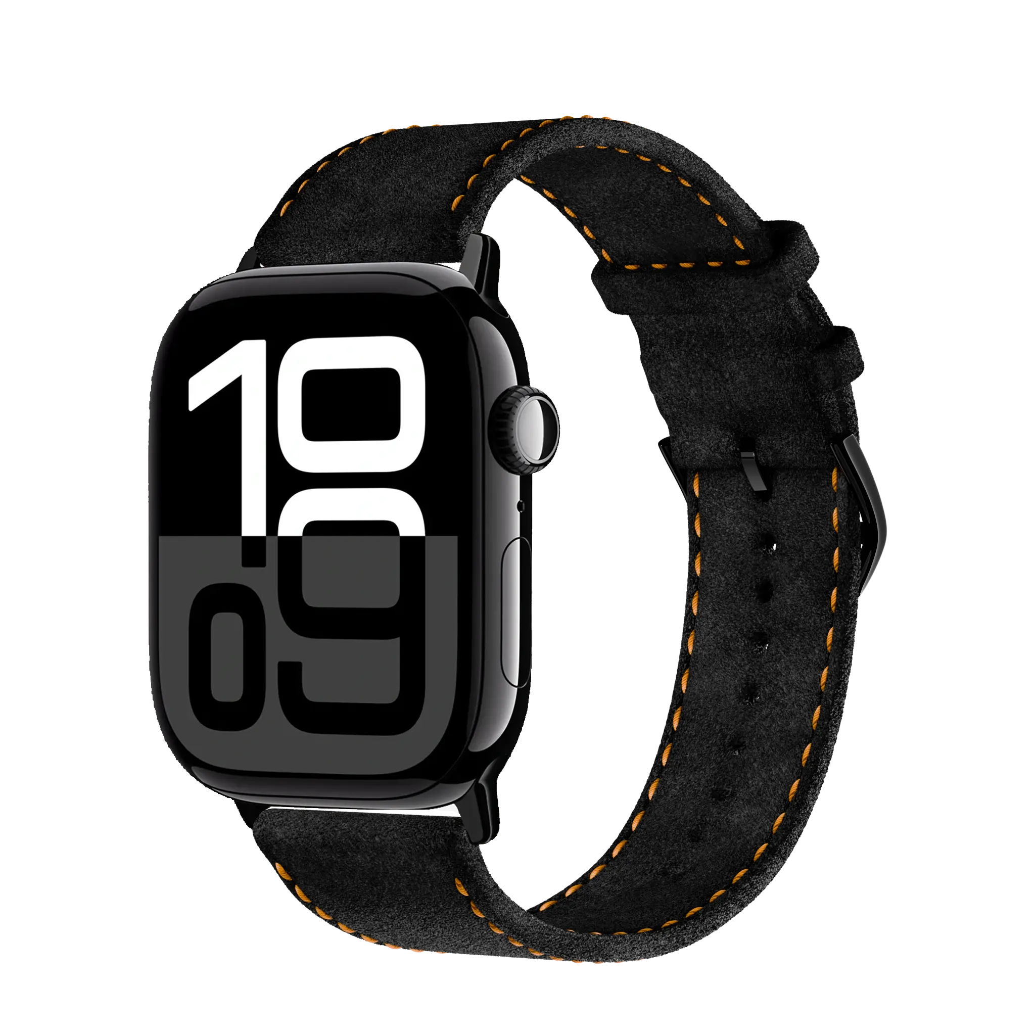 Tiefschwarz mit orangener Naht / 46mm / Aluminium Diamantschwarz