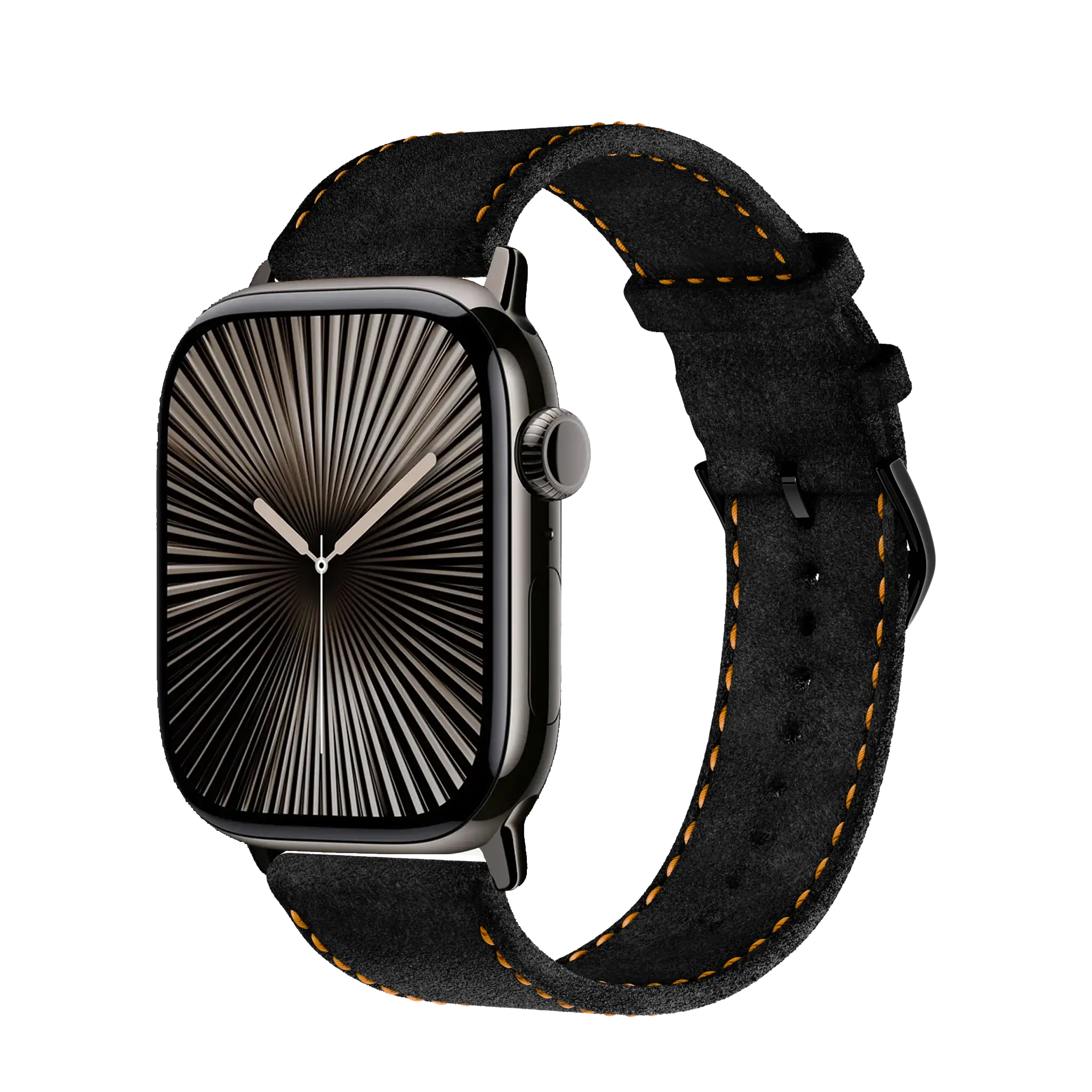 Tiefschwarz mit orangener Naht / 46mm / Titan Schiefer