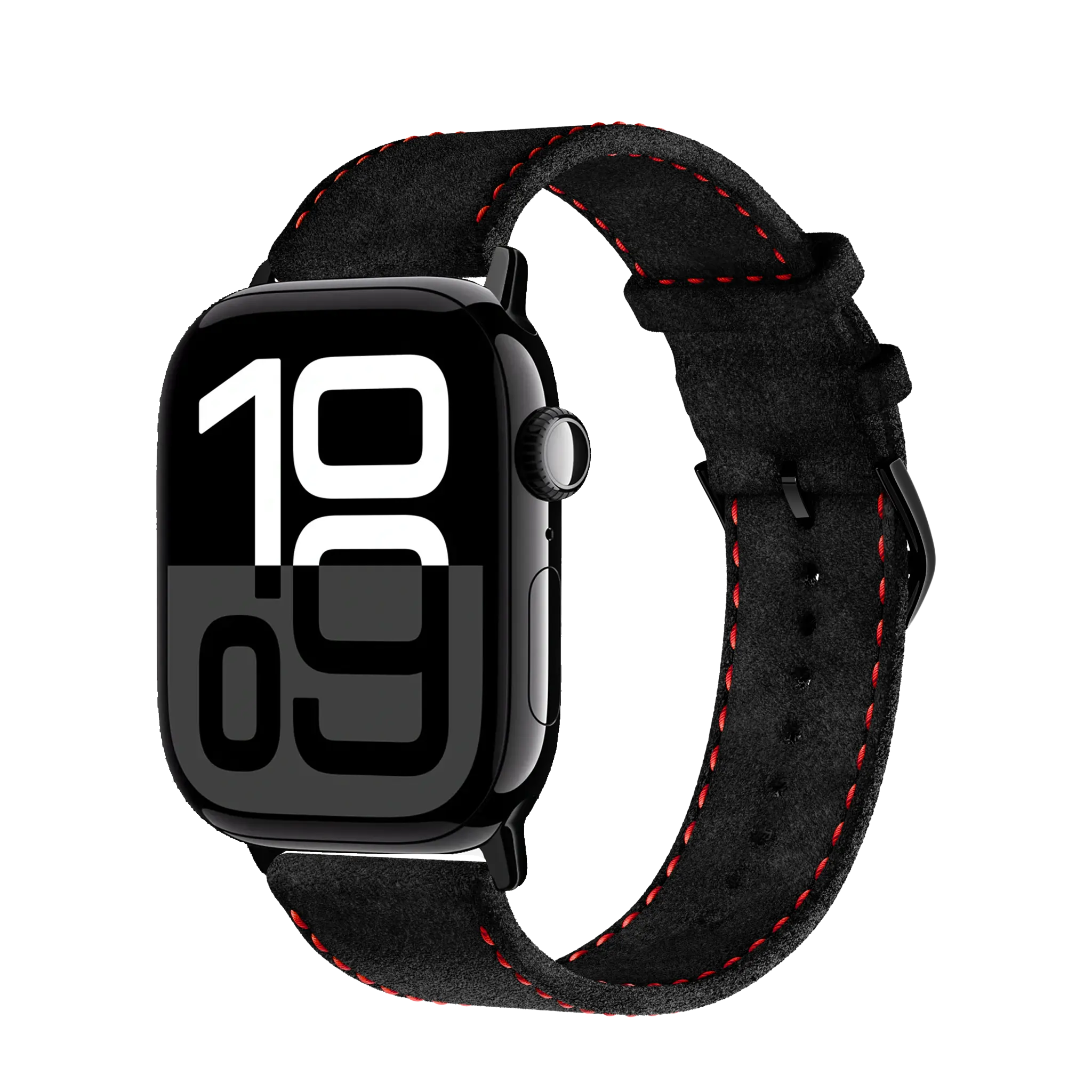 Tiefschwarz mit roter Naht / 46mm / Aluminium Diamantschwarz