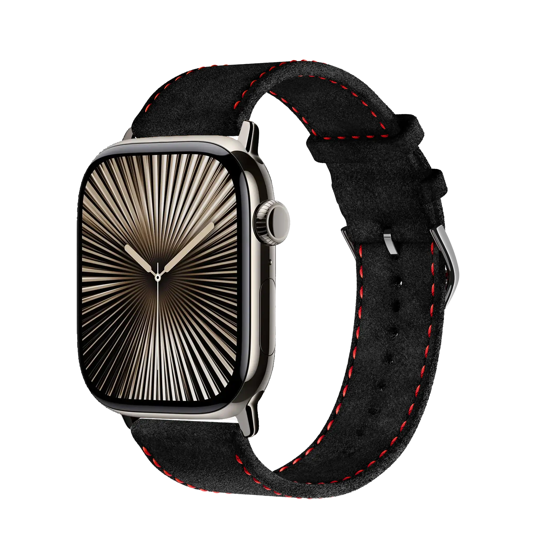 Tiefschwarz mit roter Naht / 45mm / Edelstahl Silber