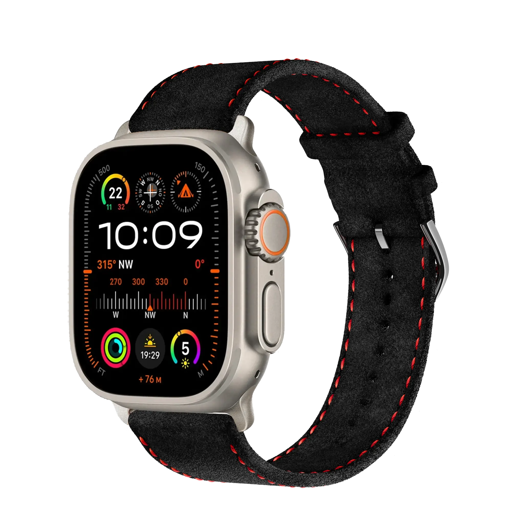 Tiefschwarz mit roter Naht / Ultra / Titan Natur